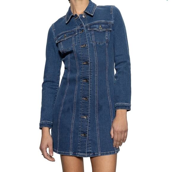 Sanctuary Denim Jean Mini Dress Point Collar Long Sleeve Button Down Small - Picture 1 of 8